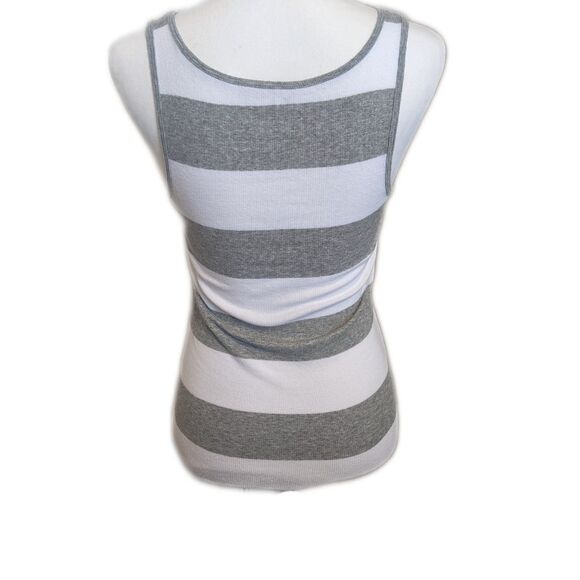 5/$55 - GAP ribbed stretch tank top, grey & white wide stripes, size M - Picture 2 of 7